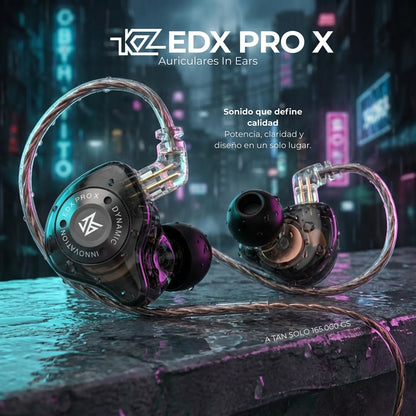 KZ EDX Pro X con carcasa transparente y conectores de dos pines