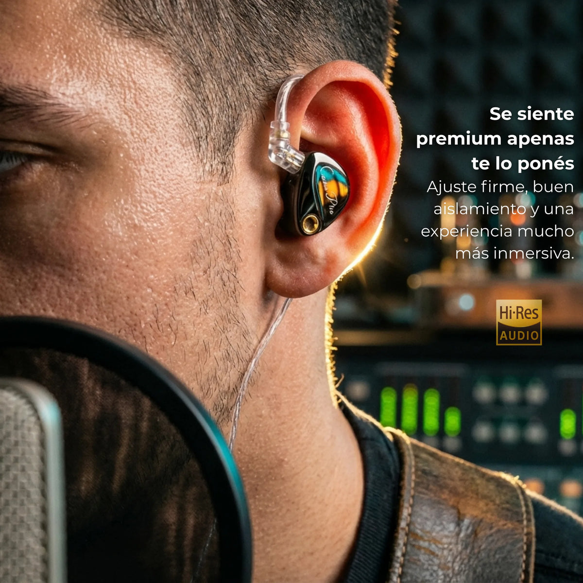 Persona usando un auricular KZ Castor Pro negro con cable